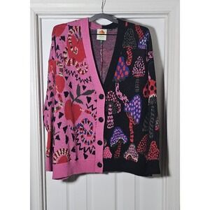 Farm Rio Forbidden Fruit Sweater Cardigan Womens  Large Snake Apple Mushroom